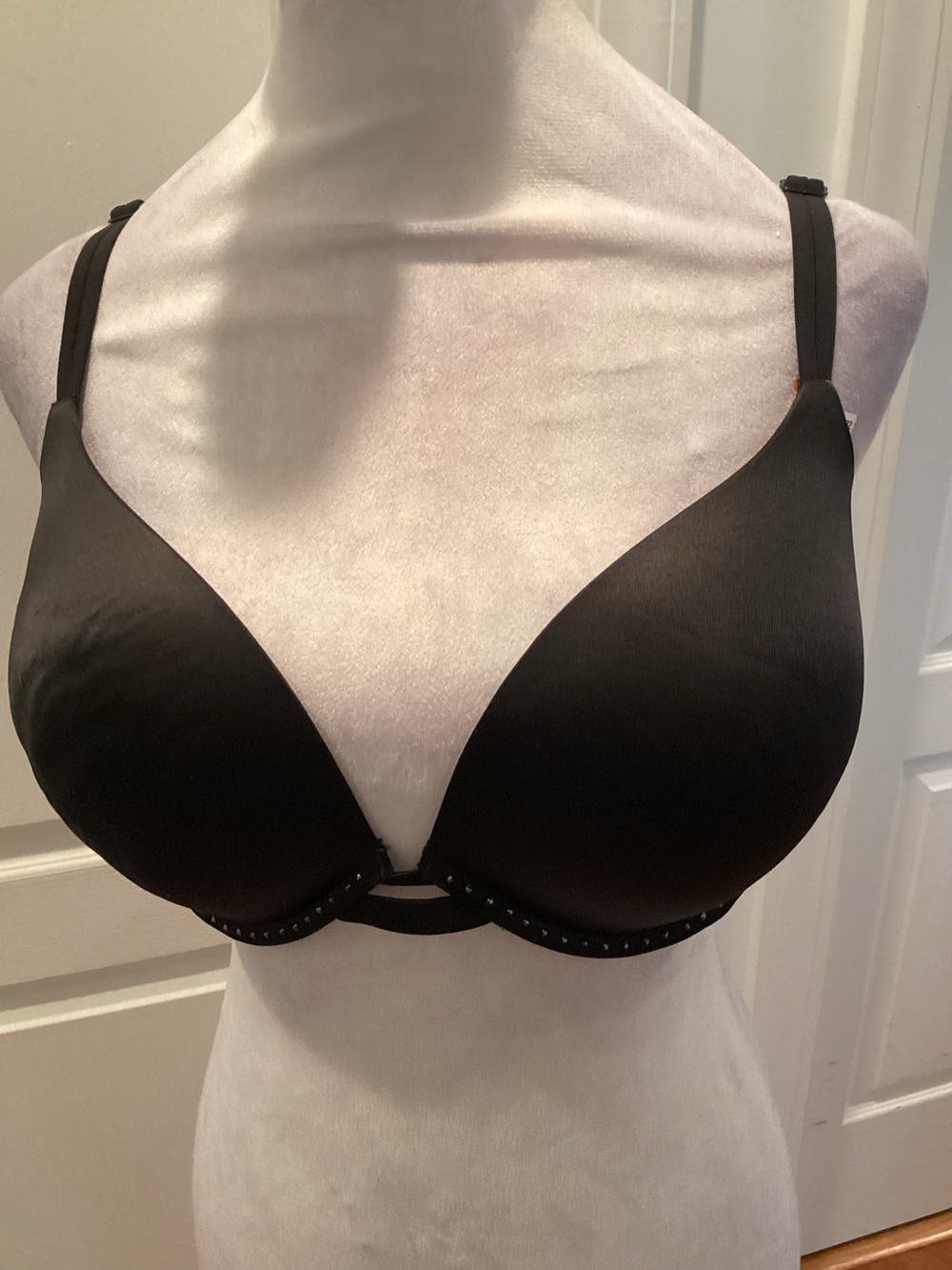 Victoria's Secret Black Push-Up Plunge Bra with Decorative Trim